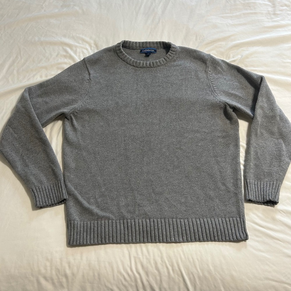 Croft & Barrow Mens Large Gray Crew Neck Cotton Blend Long Sleeve Knit Sweater